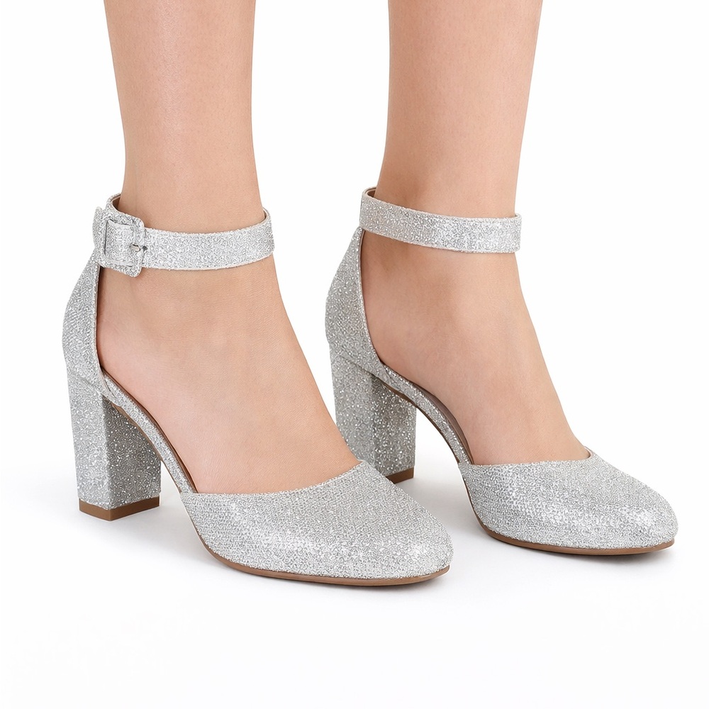 Dream Pairs Silver Sparkle Heels